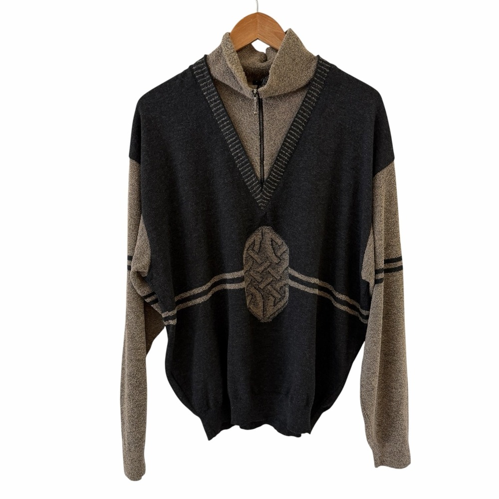 Vtg Seldom Francois Markin Sweater Mens 52/2XL Zip Geometric Knit Pullover Wool